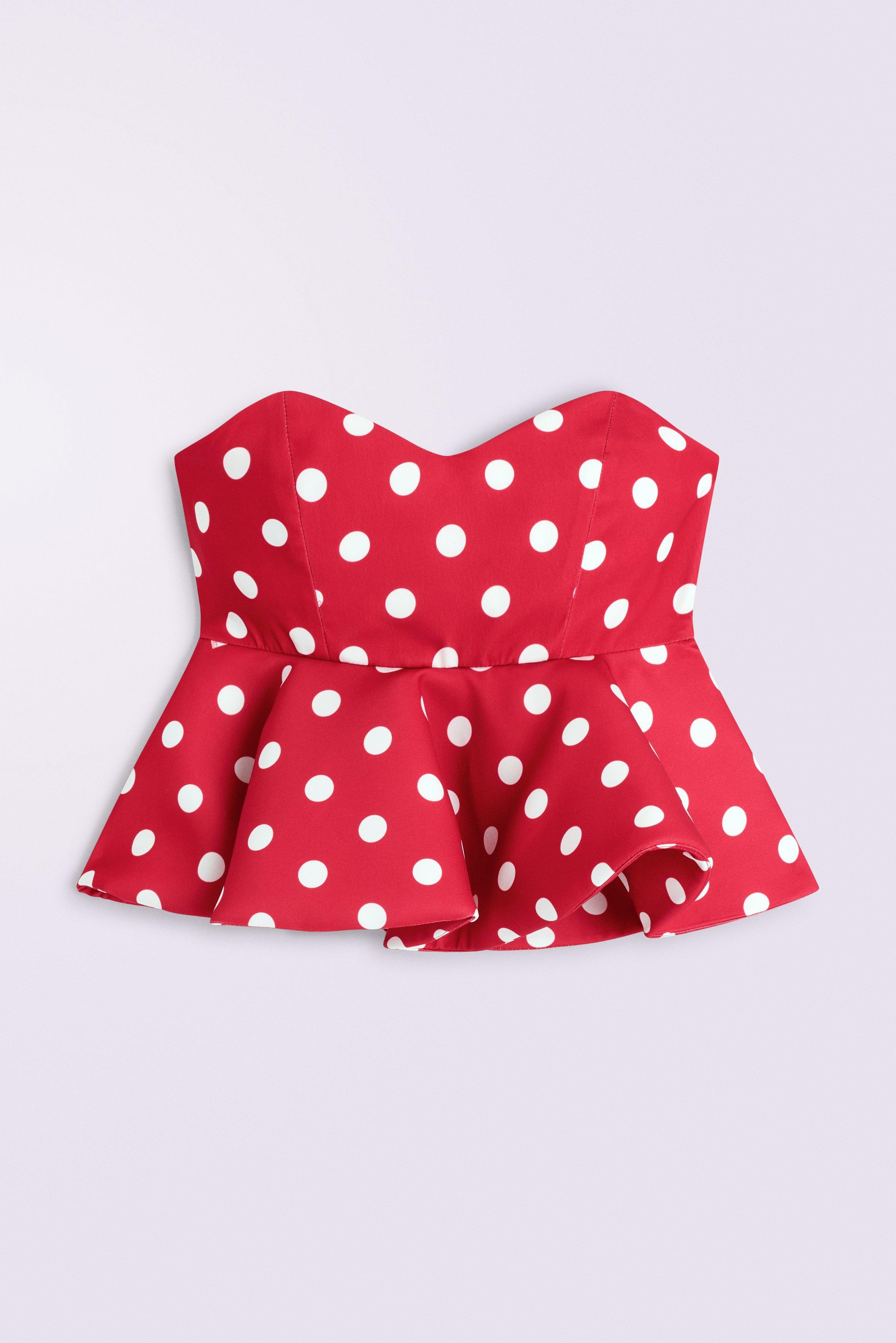 Polka Dot Peplum Crop Top in Red.